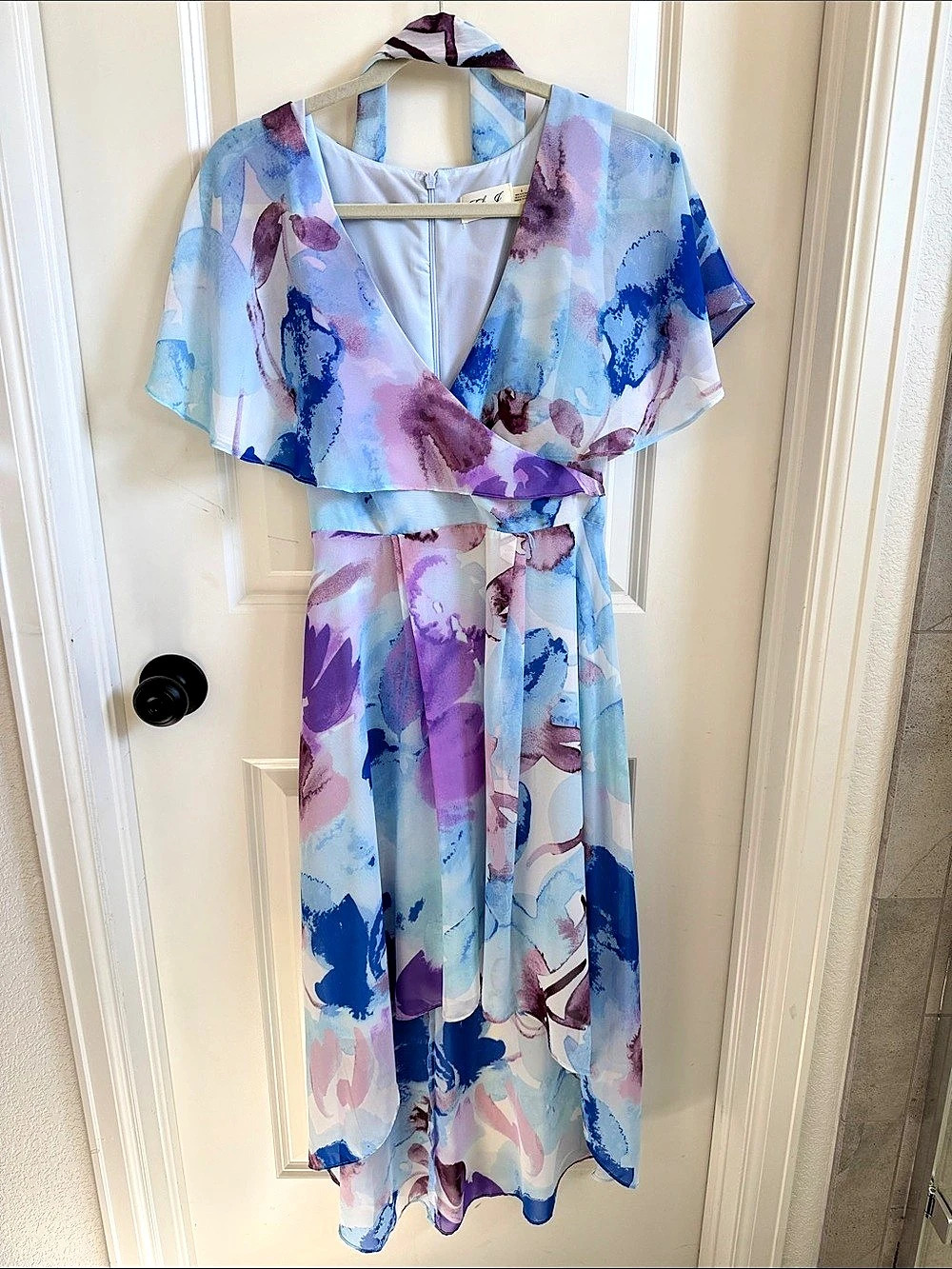 Eliza J Abstract Floral Maxi Dress in Blue & Purple